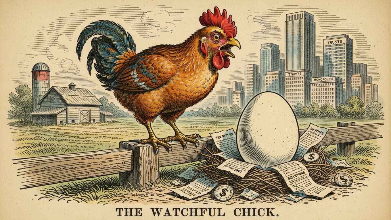 The Watchful Chick — vintage political cartoon